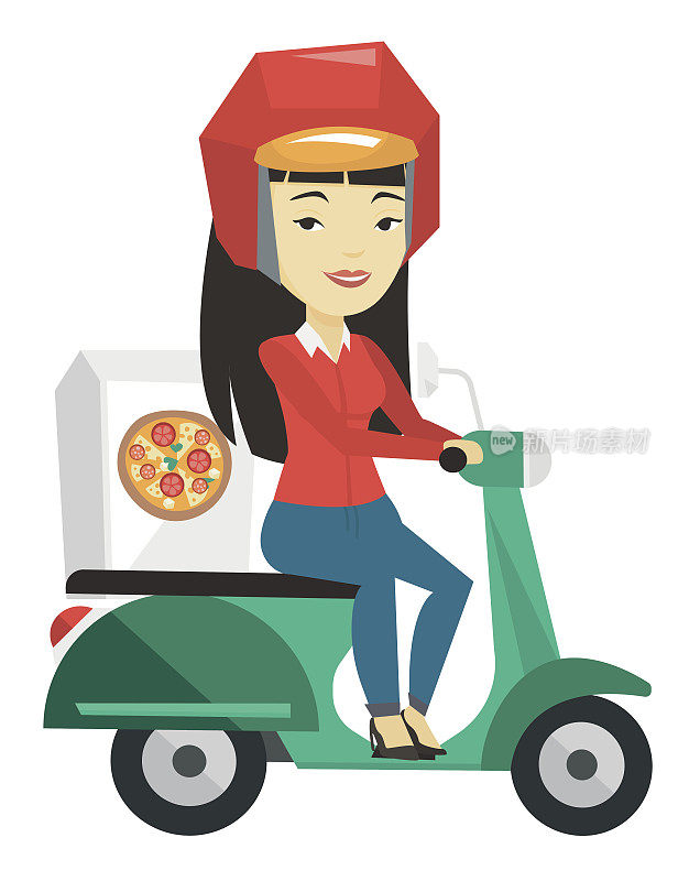 Woman delivering pizza on scooter